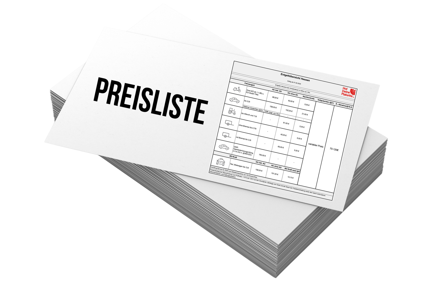 Preisliste für Kunden